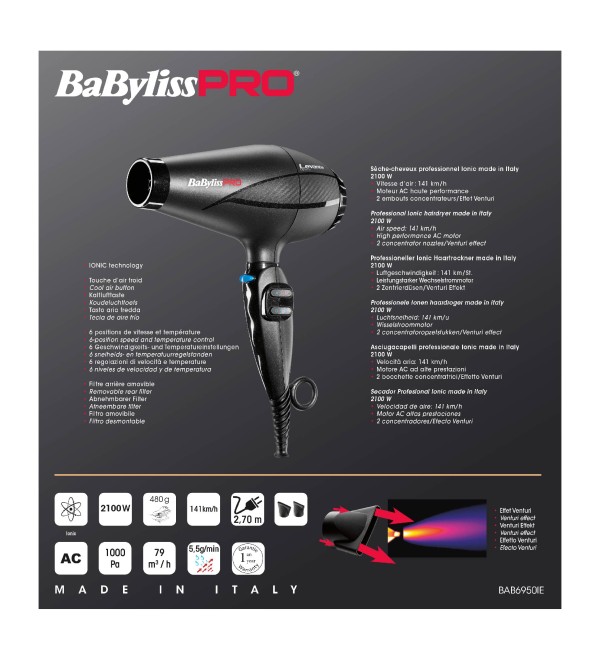 BABYLISS PRO BAB6950IE LEVANTE IONIC ΠΙΣΤΟΛΑΚΙ 2100W  ΜΑΥΡΟ