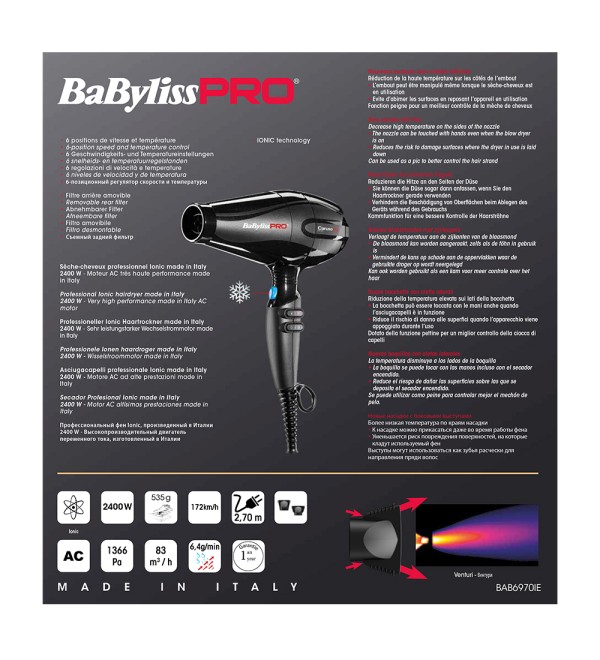 BABYLISS PRO BAB6970IE CARUSO IONIC HAIRDRYER  2400W BLACK