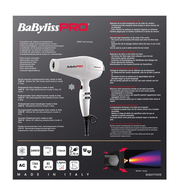 BABYLISS PRO BAB6970WIE CARUSO IONIC ΠΙΣΤΟΛΑΚΙ 2400W ΛΕΥΚΟ