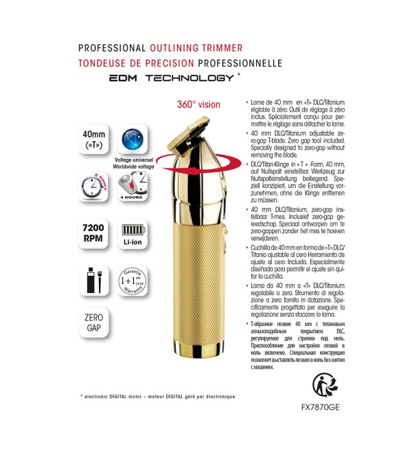 BABYLISS PRO 4ARTISTS FX7870GE SKELETON TRIMMER ΧΡΥΣΟ