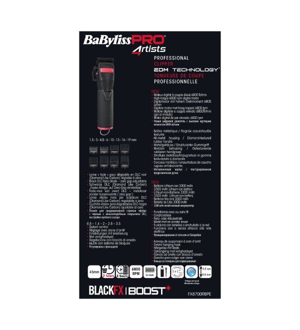 BABYLISS PRO BOOST+ PROFESSIONAL CLIPPER BLACK/RED FX8700RBPE