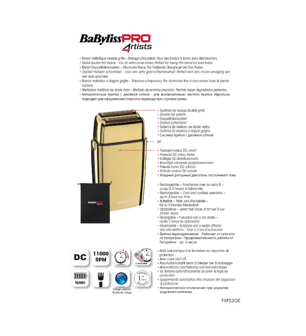 BABYLISS PRO 4ARTISTS FXFS2GE ΞΥΡΙΣΤΙΚΗ ΜΗΧΑΝΗ 2 ΚΕΦΑΛΩΝ ΧΡΥΣΗ