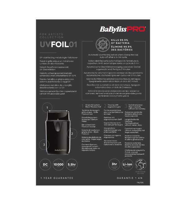 BABYLISS PRO UV SINGLE FOIL SHAVER FXLFS1E